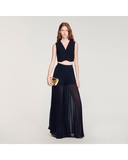 Sandro Blue Pleated Wide-Leg Trousers