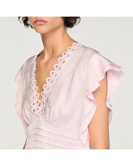 Sandro Pink Floral Jacquard Crop Top
