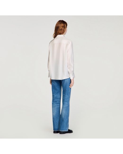 Sandro Blue Silk Lavallière Shirt