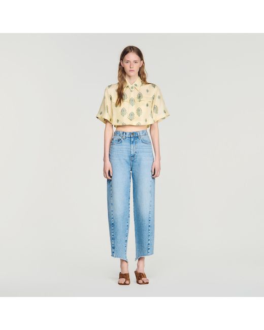 Sandro Blue Paisley Print Top With Removable Tie