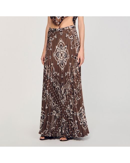 Sandro Multicolor Pleated Maxi Skirt With Bandana Motif