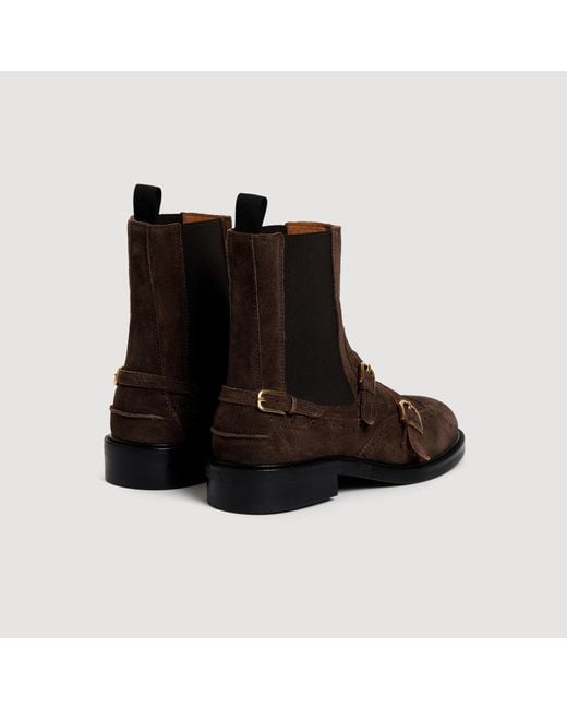 Sandro Brown Buckle Suede Chelsea Boots