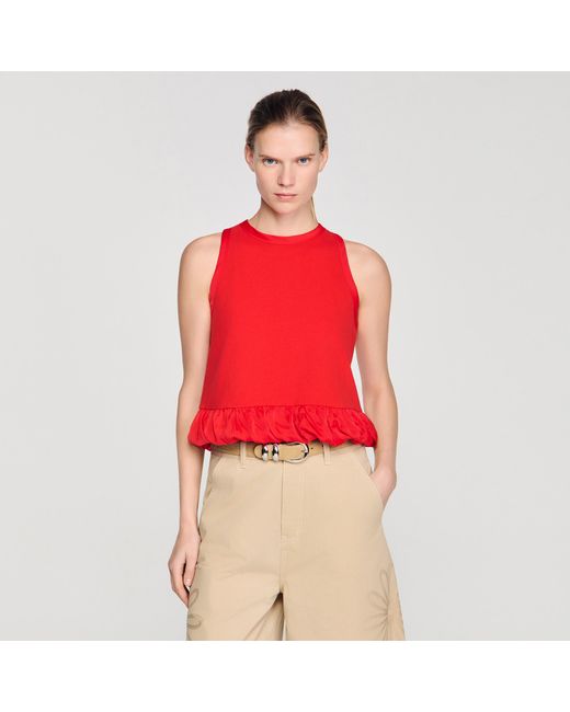 Sandro Red Ruffle Top
