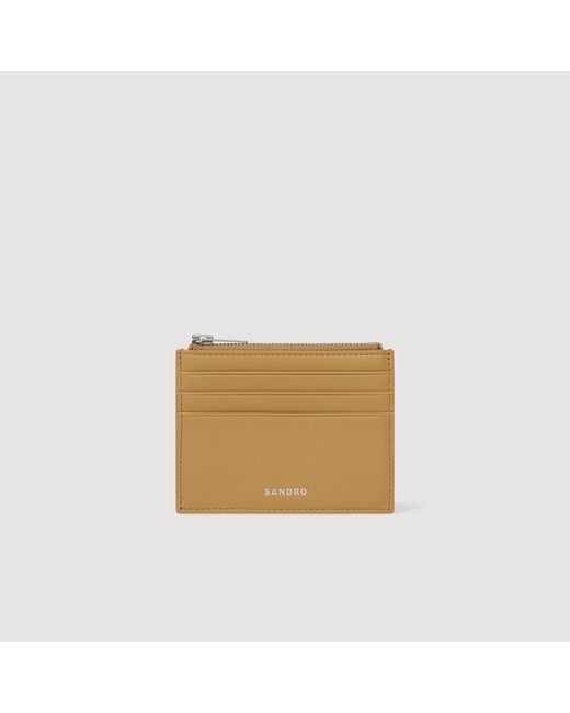 Sandro Natural Zipped Leather Card Holder for men