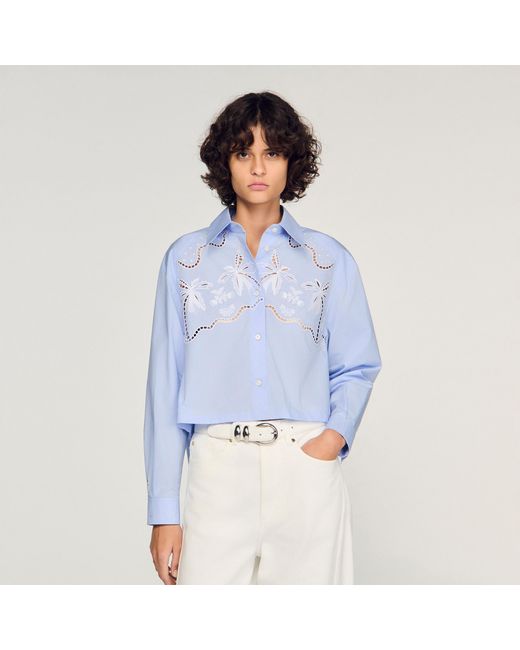 Sandro Blue Embroidered Cotton Shirt