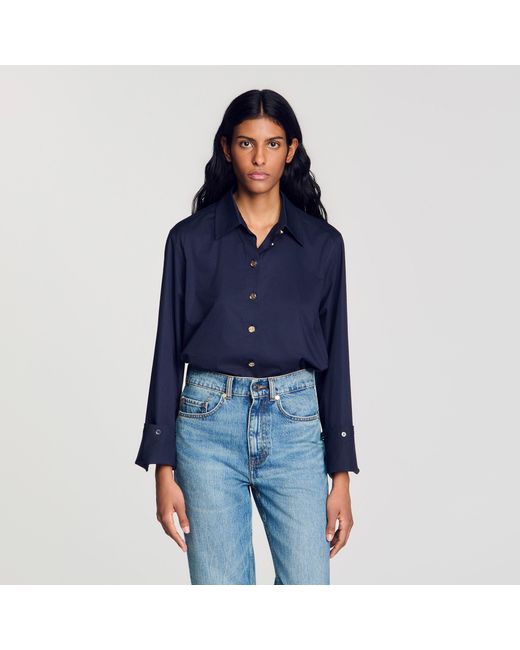 Sandro Blue Cotton Shirt With Wide Cuffs