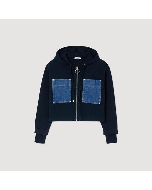 Sandro Blue Knit And Denim Sweatshirt