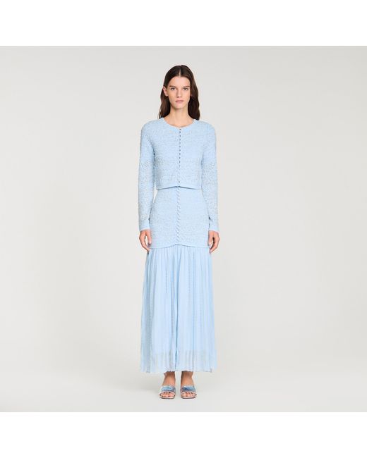 Sandro Blue Cropped Pearled Cardigan