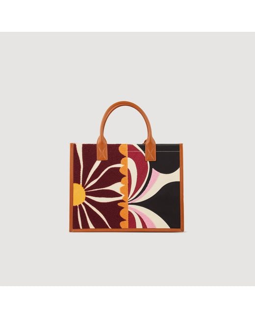 Sandro Orange Printed Canvas Kasbah Tote Bag