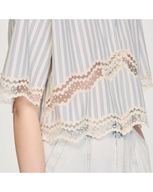 Sandro Multicolor Cropped Striped Cotton Shirt