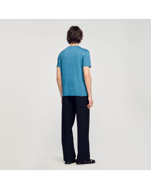 Sandro Blue Certified Linen T-Shirt for men
