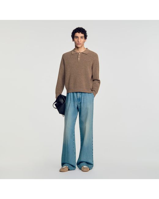 Sandro Blue Alpaca Polo Shirt for men