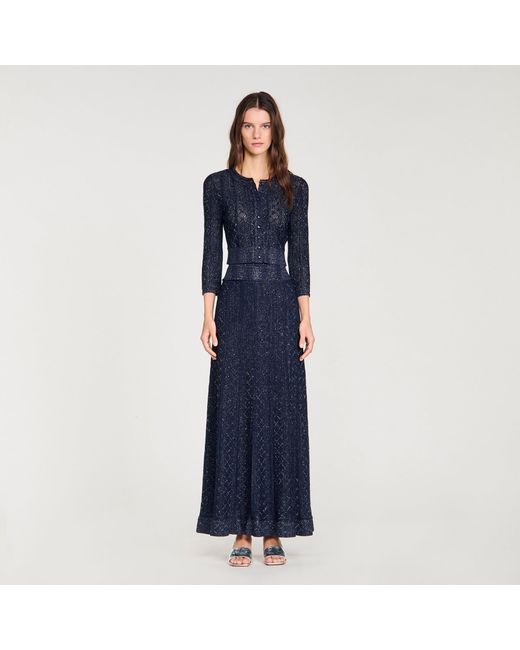 Sandro Blue Rhinestone Knit Maxi Skirt