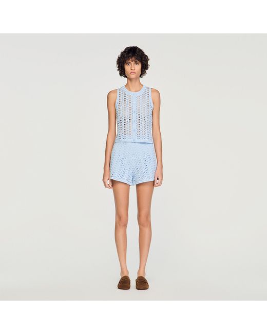 Sandro Blue Beaded Crochet Cardigan