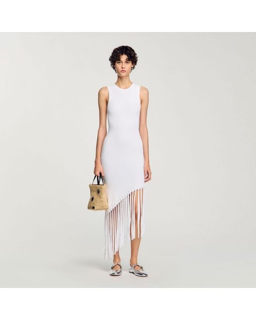 Sandro White Fringed Crochet Maxi Dress