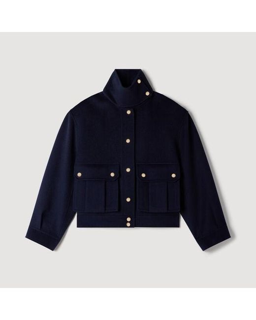 Sandro Black Double-Faced Standing Collar Coat