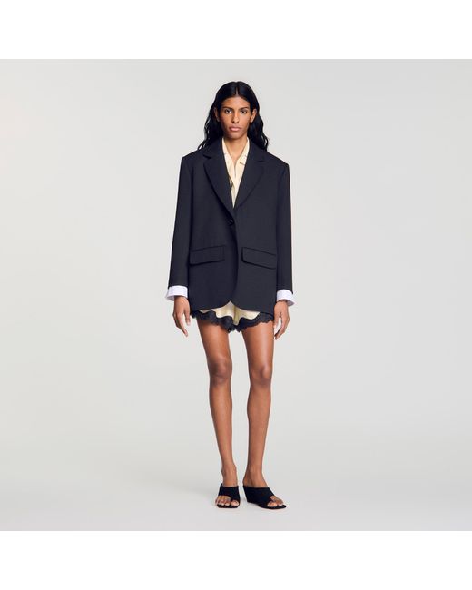 Sandro Blue Mixed-Material Satin Jacket