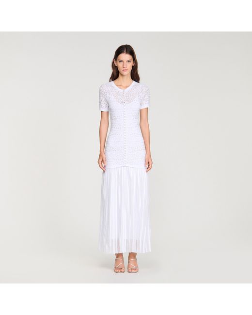 Sandro White Beaded Knit Maxi Dress