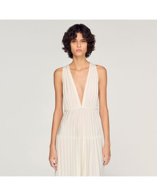 Sandro Natural Pleated Maxi Dress