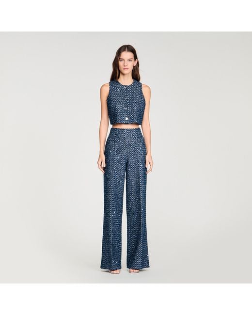 Sandro Blue Sequin Crop Top