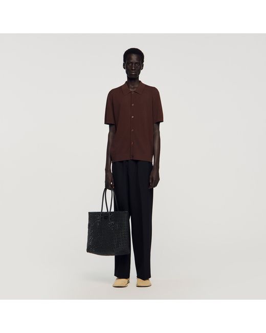 Sandro Black Woven Tote Bag With Patch for men