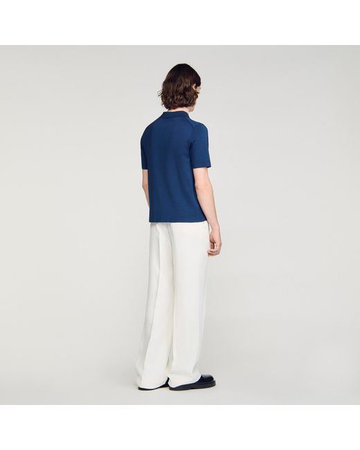 Sandro Blue Knitted Polo Shirt With Zip Collar for men