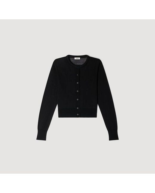 Sandro Blue Cropped Padded Round Neck Cardigan