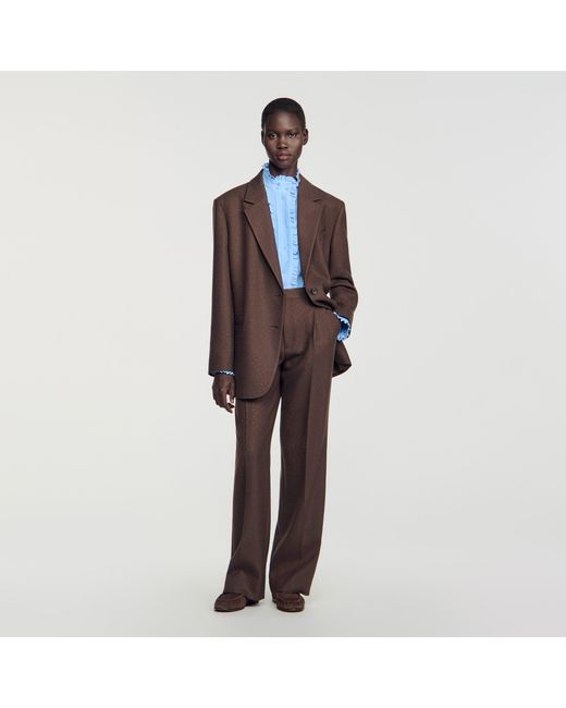 Sandro Blue Silk Shirt With Gathered Collar