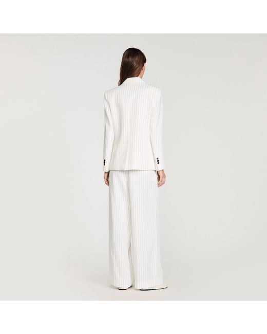 Sandro White Striped Suit Jacket