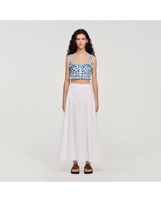 Sandro Multicolor Gingham Linen Crop Top