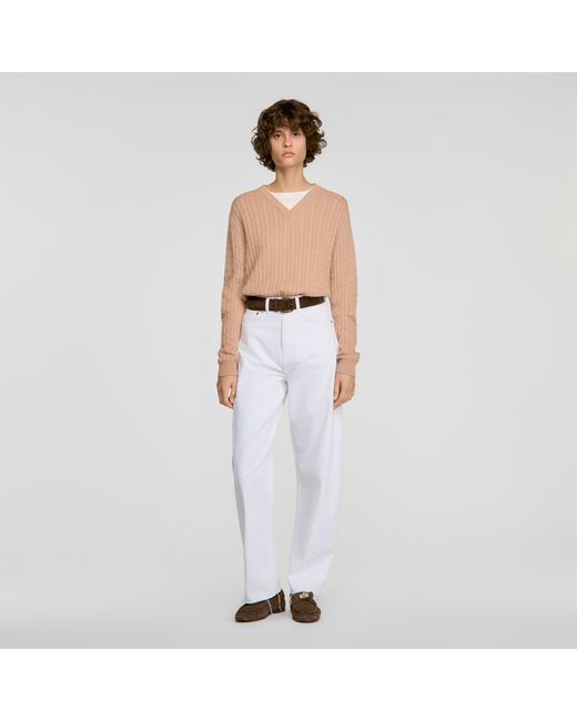 Sandro White 2-In-1 Cable Knit Sweater