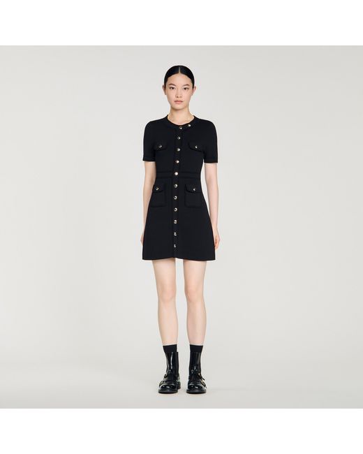 Sandro Blue Button-Up Knit Short Dress