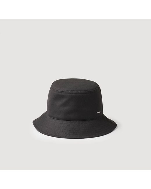 Sandro Black Technical Fabric Bucket Hat for men