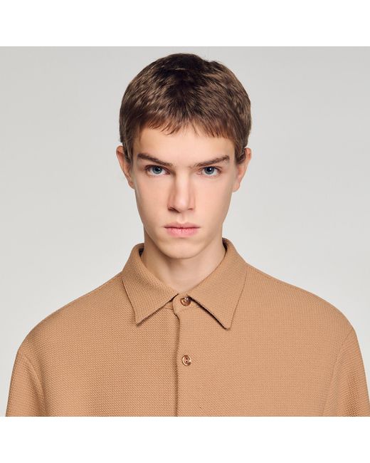 Sandro Natural Textured Shark Collar Shirt for men