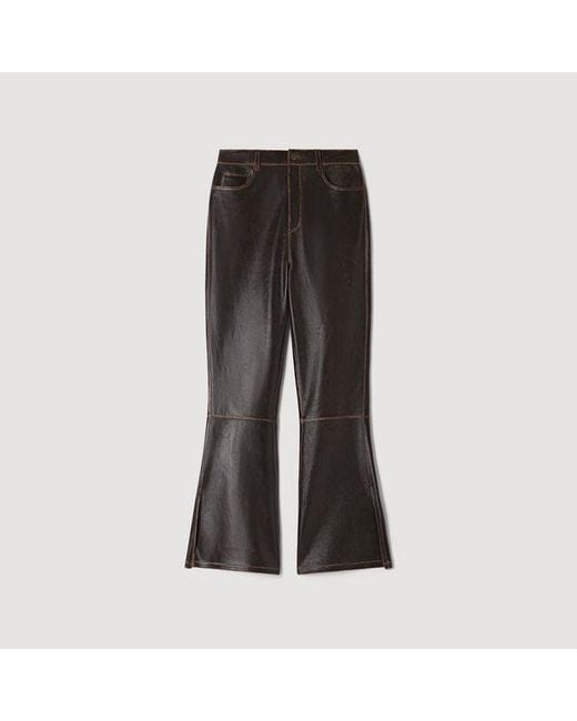 Sandro Red Distressed Leather Trousers