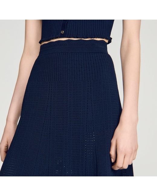 Sandro Blue Pointelle Knit Maxi Skirt