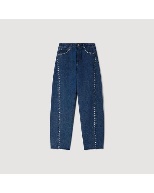 Sandro Blue Rhinestone Barrel Jeans