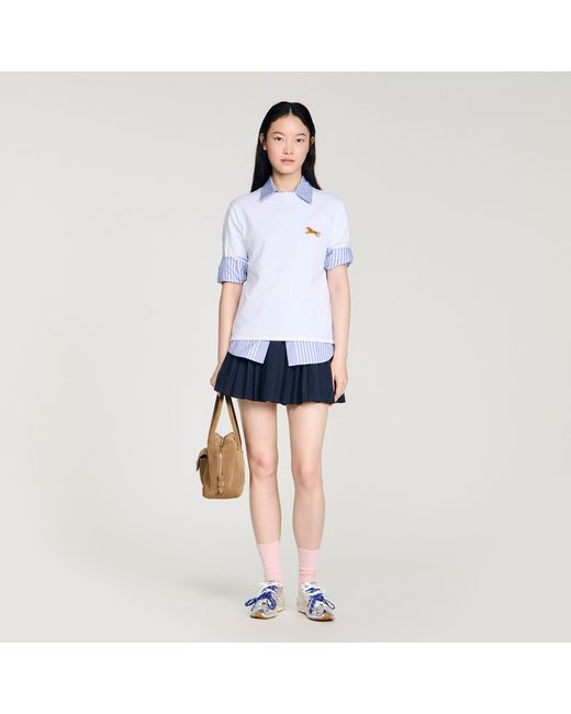 Sandro Blue Horse Embroidery Cotton T-Shirt