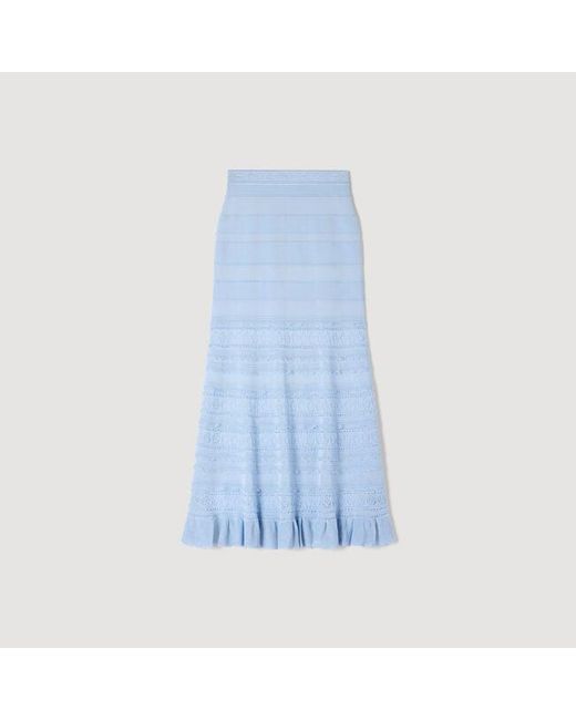 Sandro Blue Pointelle Knit Maxi Skirt