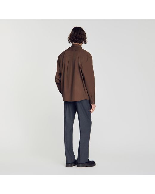Sandro Brown Oversized Cotton Shirt for men