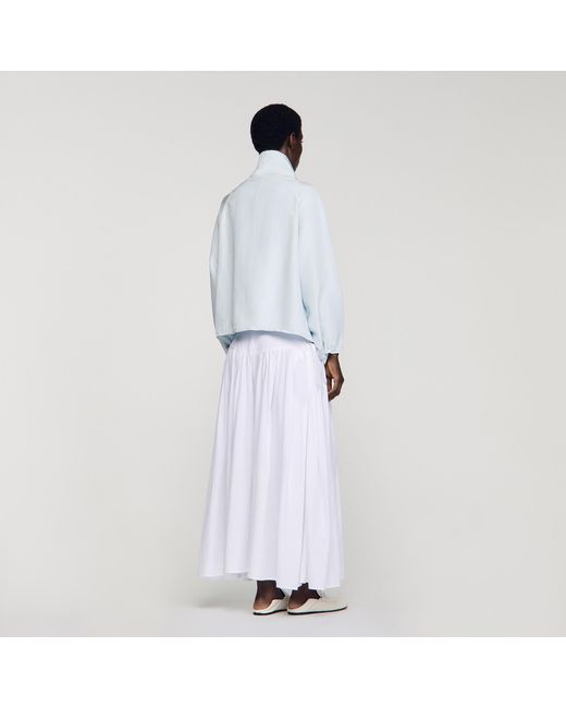 Sandro White Embroidered Collar Oversized Jacket