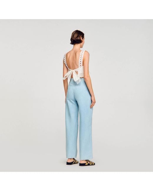 Sandro Blue Wide-Leg Box Pleat Jeans