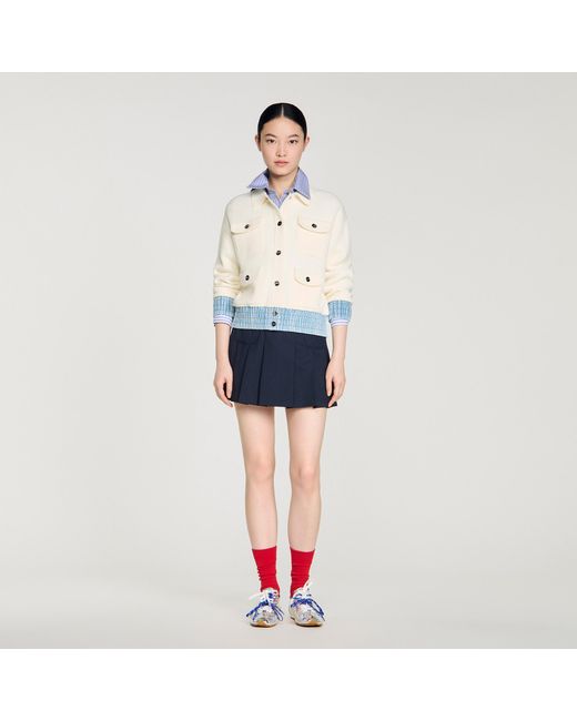 Sandro Blue Cardigan With Denim Details