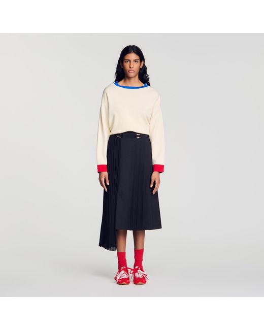 Sandro Blue Maxi Asymmetrical Pleated Skirt