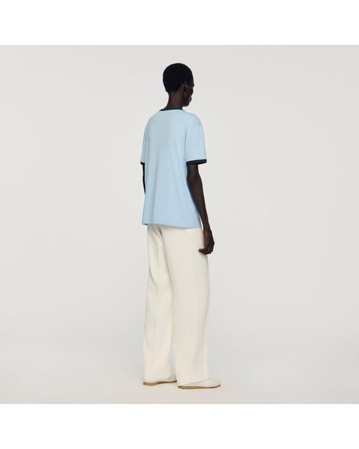 Sandro Blue Two-Tone Patch T-Shirt for men