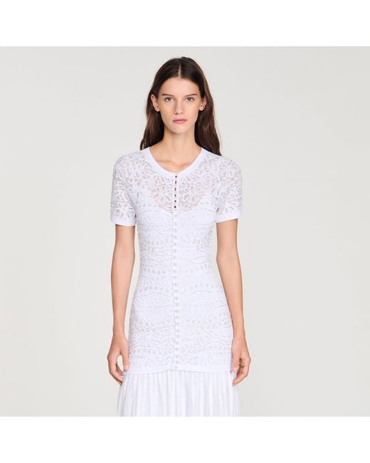 Sandro White Beaded Knit Maxi Dress