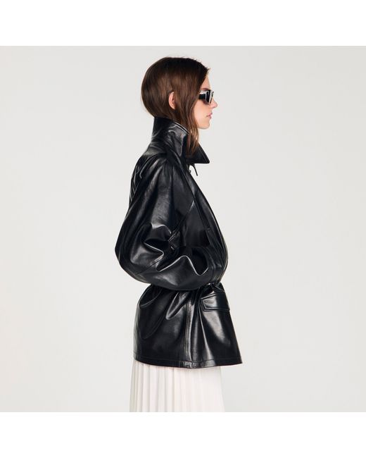 Sandro Black Smooth Leather Jacket