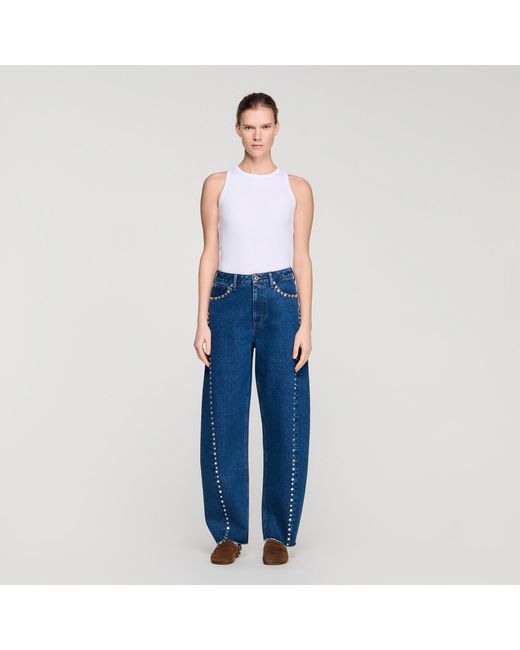 Sandro Blue Rhinestone Barrel Jeans