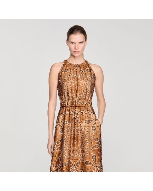 Sandro Brown Bandana-Print Maxi Dress