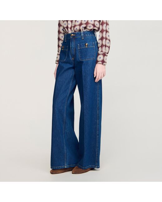 Sandro Blue Raw Straight Patch Pocket Jeans